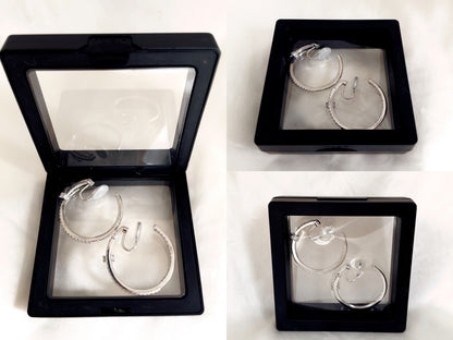 Large Silver CZ Pave hoop Clip on Earrings