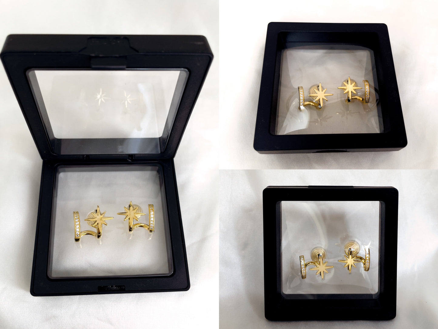 Gold/Silver Star Double Huggie Hoop Clip on Earrings