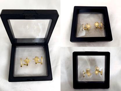 Gold/Silver Star Double Huggie Hoop Clip on Earrings