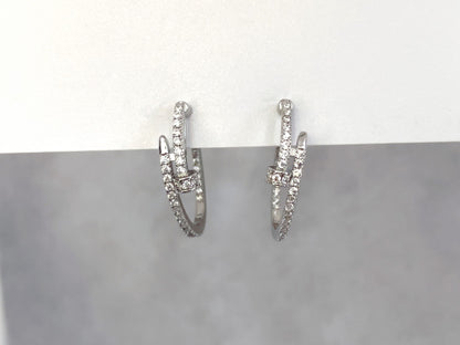 Large Silver CZ Pave hoop Clip on Earrings