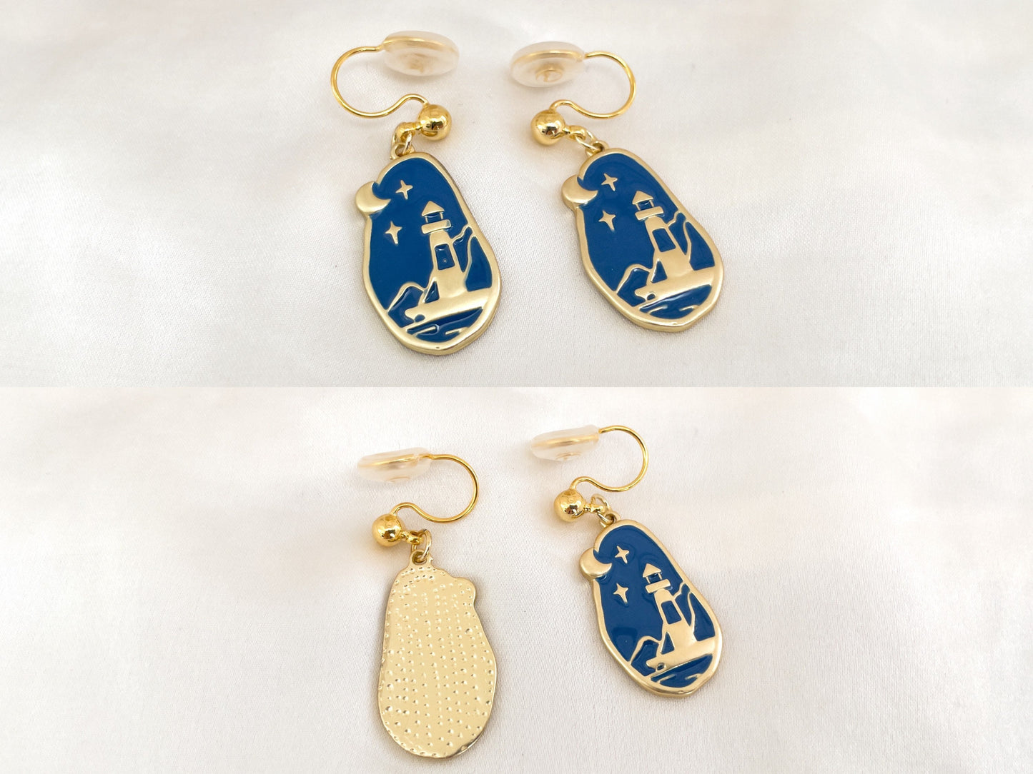 Lighthouse Night Sky Dangle Clip on Earrings