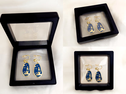 Lighthouse Night Sky Dangle Clip on Earrings
