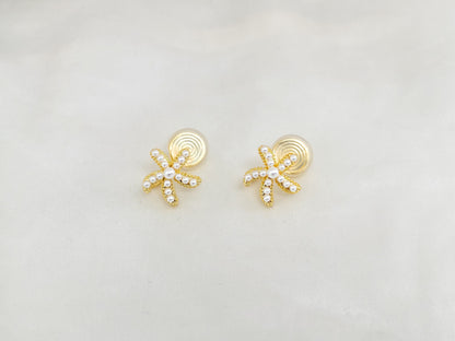 Pearl Starfish Gold Clip on Earrings