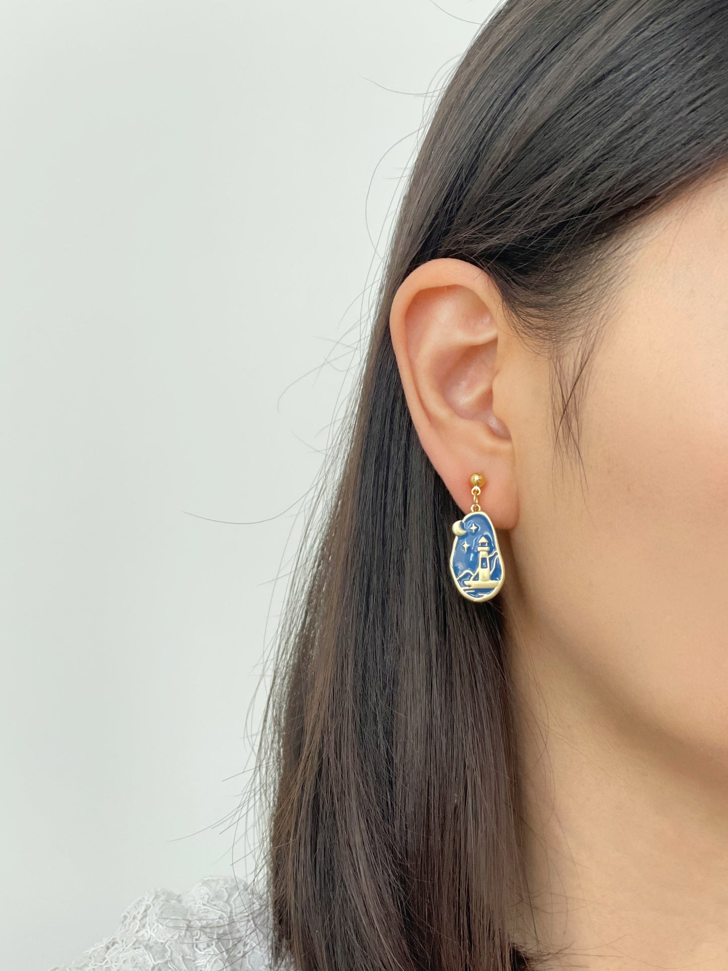 Lighthouse Night Sky Dangle Clip on Earrings