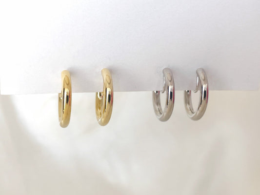 Minimalist Chunky Gold/Sliver Hoops Clip on Earrings