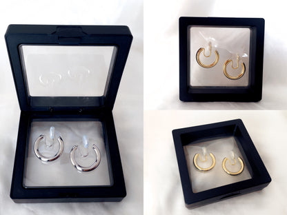 Minimalist Chunky Gold/Sliver Hoops Clip on Earrings