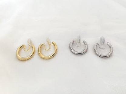 Minimalist Chunky Gold/Sliver Hoops Clip on Earrings