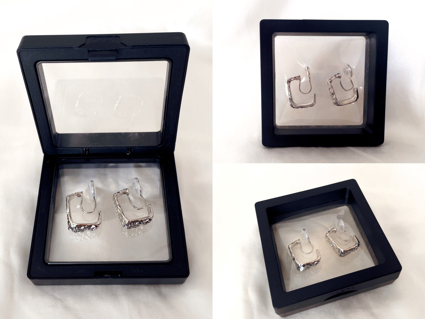 Textured Chunky Sliver Square Hoop Clip on Earrings