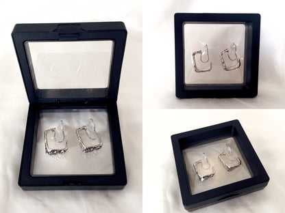 Textured Chunky Sliver Square Hoop Clip on Earrings