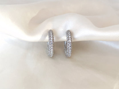 Sparkling CZ Silver Huggie Hoop Clip on Earrings