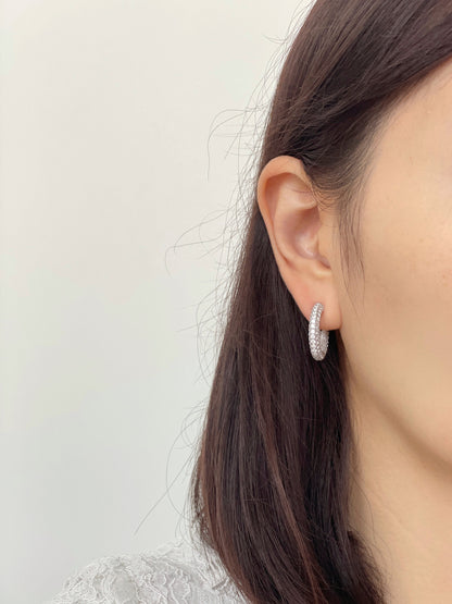 Sparkling CZ Silver Huggie Hoop Clip on Earrings