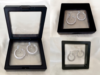 Sparkling CZ Silver Huggie Hoop Clip on Earrings