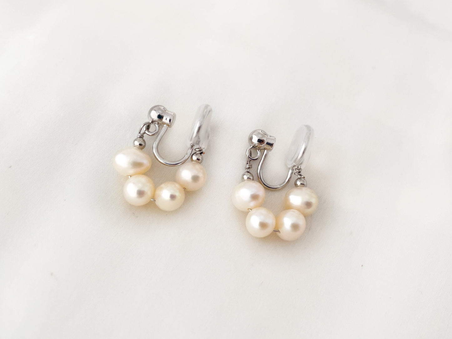 Freshwater Pearl Beaded Huggie Hoop Clip on Earrings