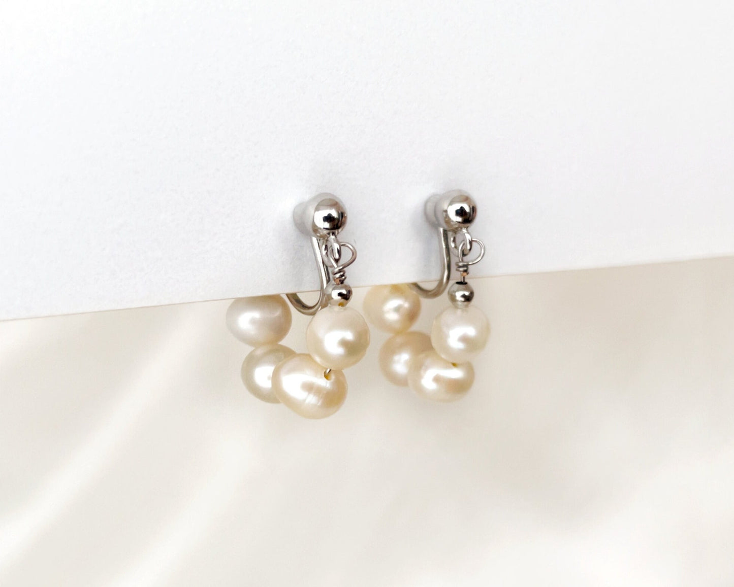 Freshwater Pearl Beaded Huggie Hoop Clip on Earrings