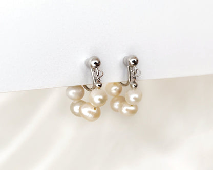 Freshwater Pearl Beaded Huggie Hoop Clip on Earrings