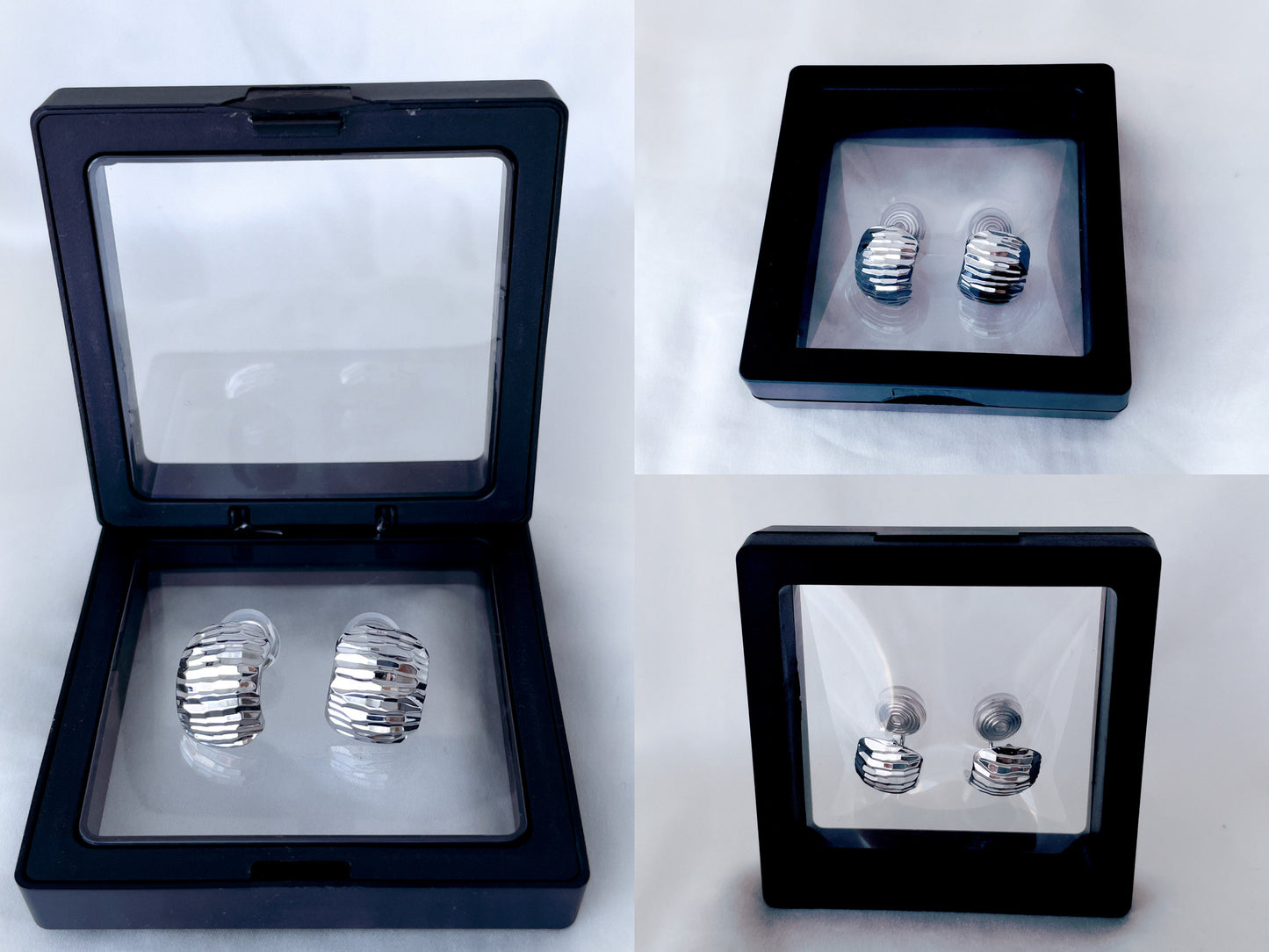 Gold/Sliver Chunky Textured Half Curve Clip on Earrings