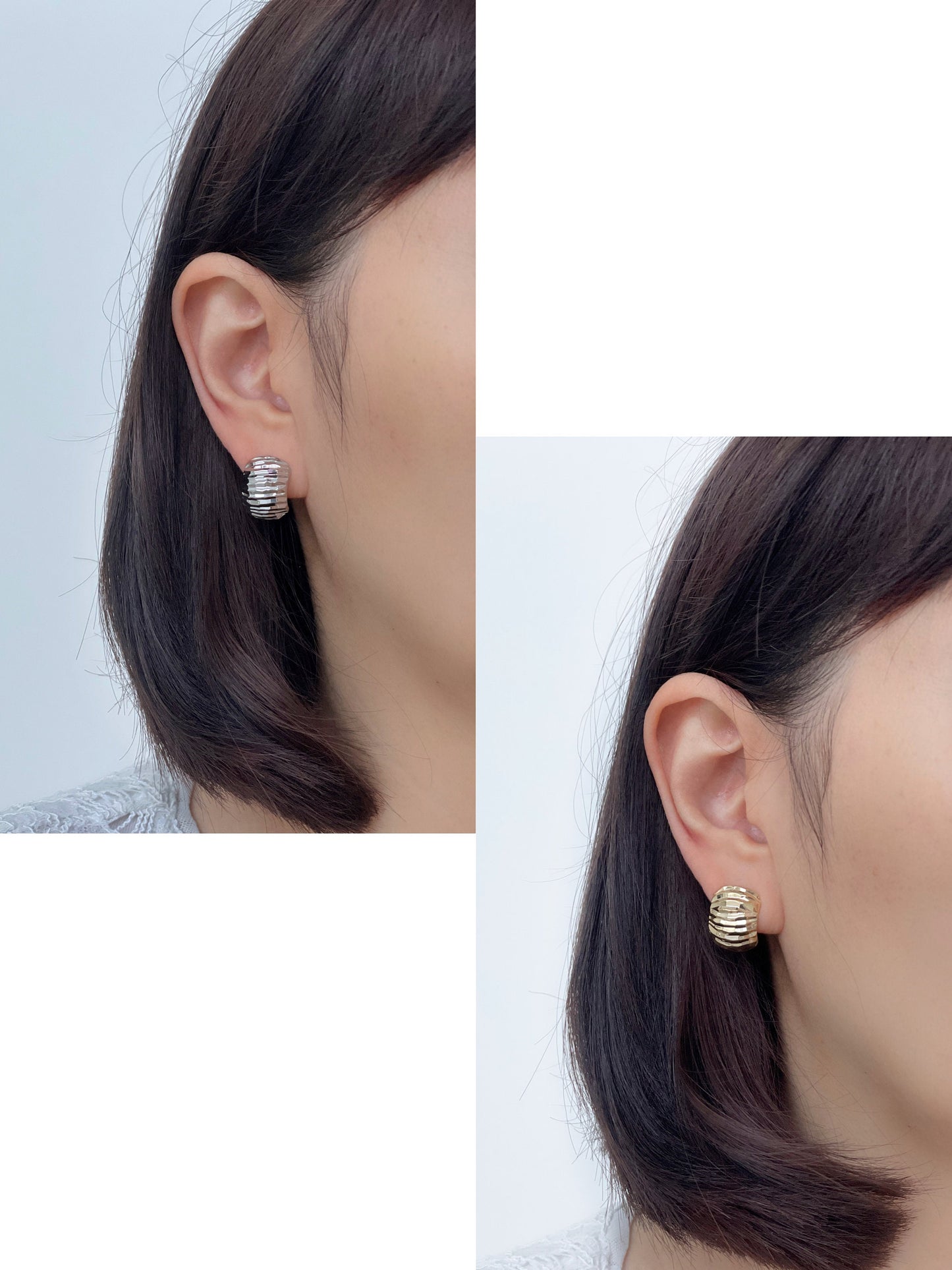 Gold/Sliver Chunky Textured Half Curve Clip on Earrings