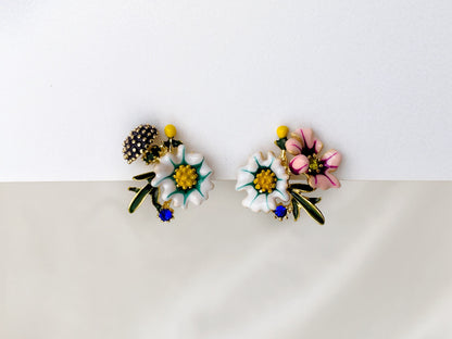 Mismatched Wildflower Bouquet Clip on Earrings