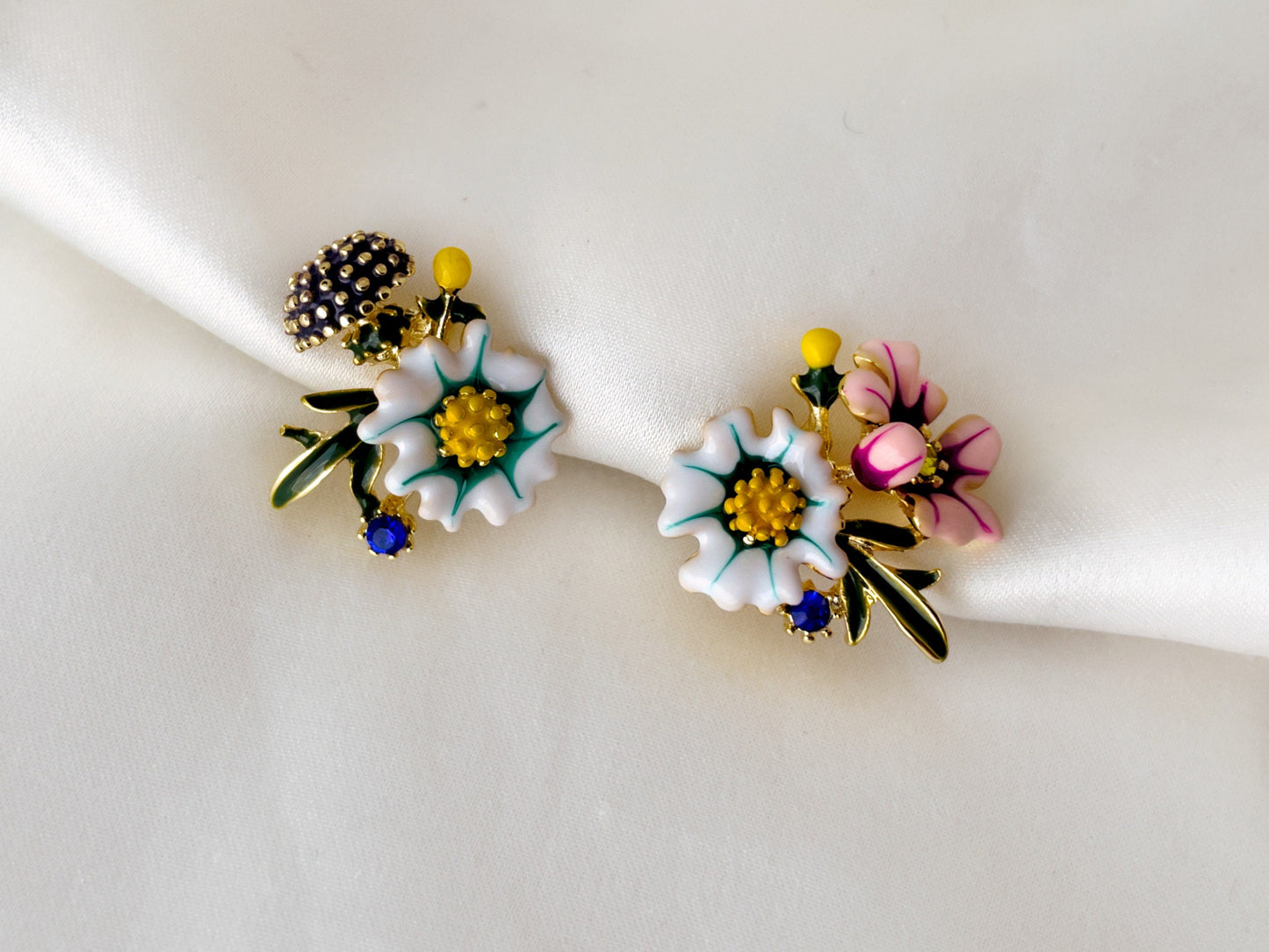 Mismatched Wildflower Bouquet Clip on Earrings
