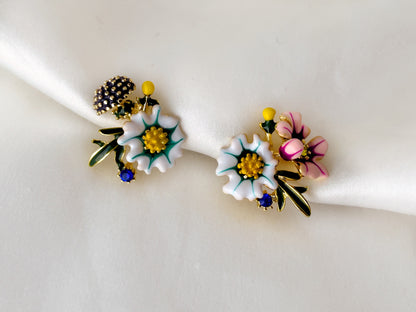 Mismatched Wildflower Bouquet Clip on Earrings