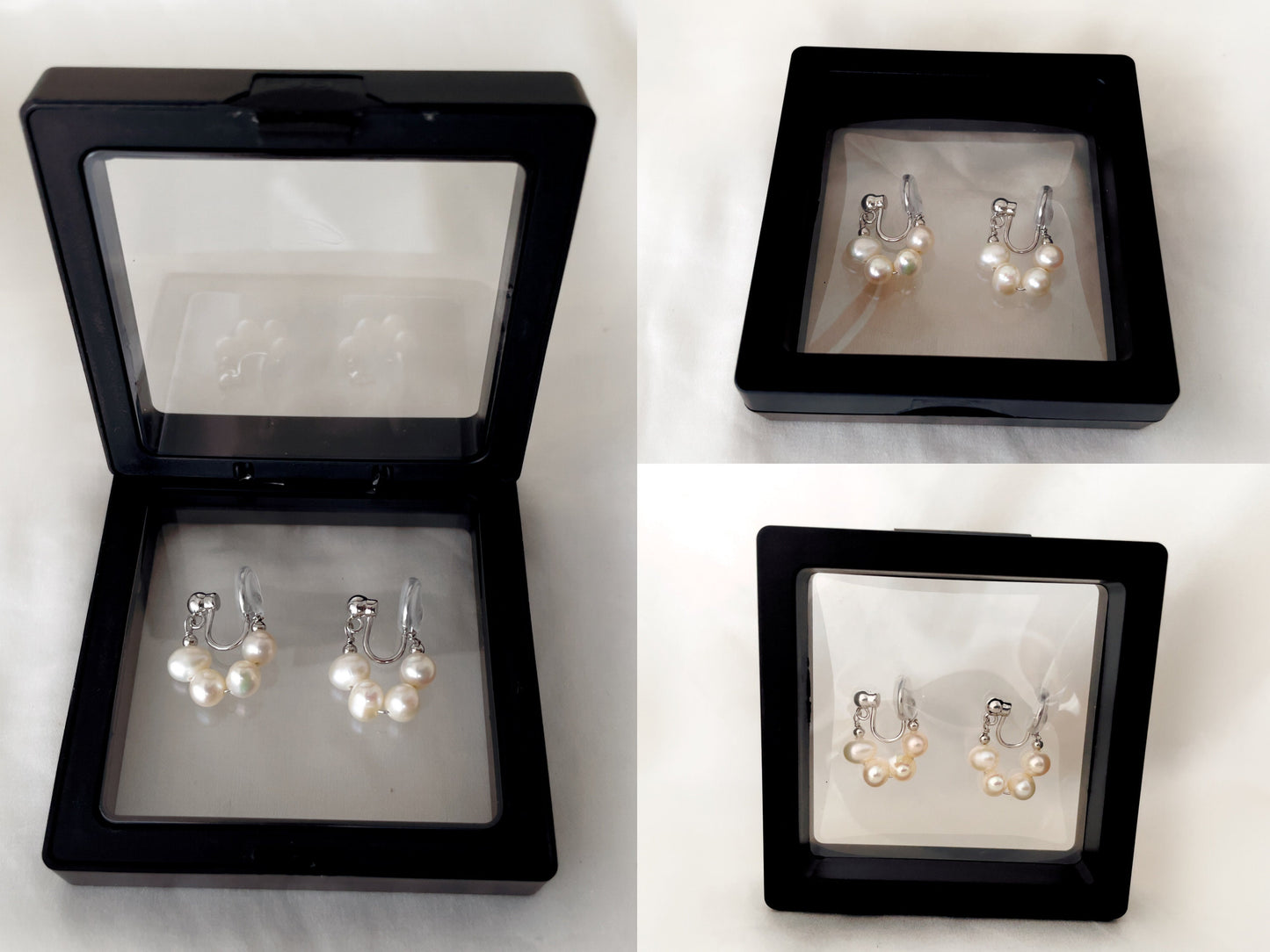 Freshwater Pearl Beaded Huggie Hoop Clip on Earrings