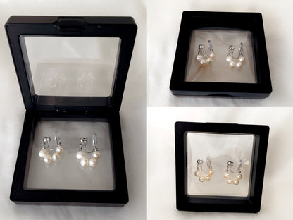 Freshwater Pearl Beaded Huggie Hoop Clip on Earrings