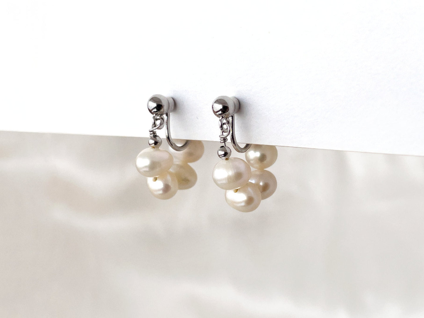 Freshwater Pearl Beaded Huggie Hoop Clip on Earrings