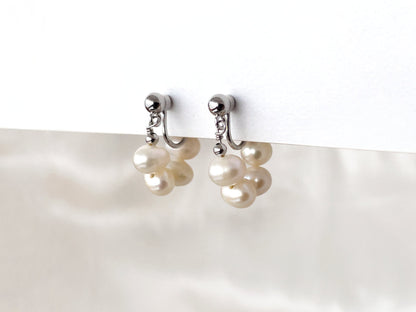 Freshwater Pearl Beaded Huggie Hoop Clip on Earrings