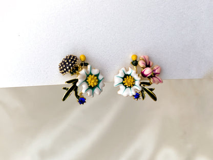 Mismatched Wildflower Bouquet Clip on Earrings