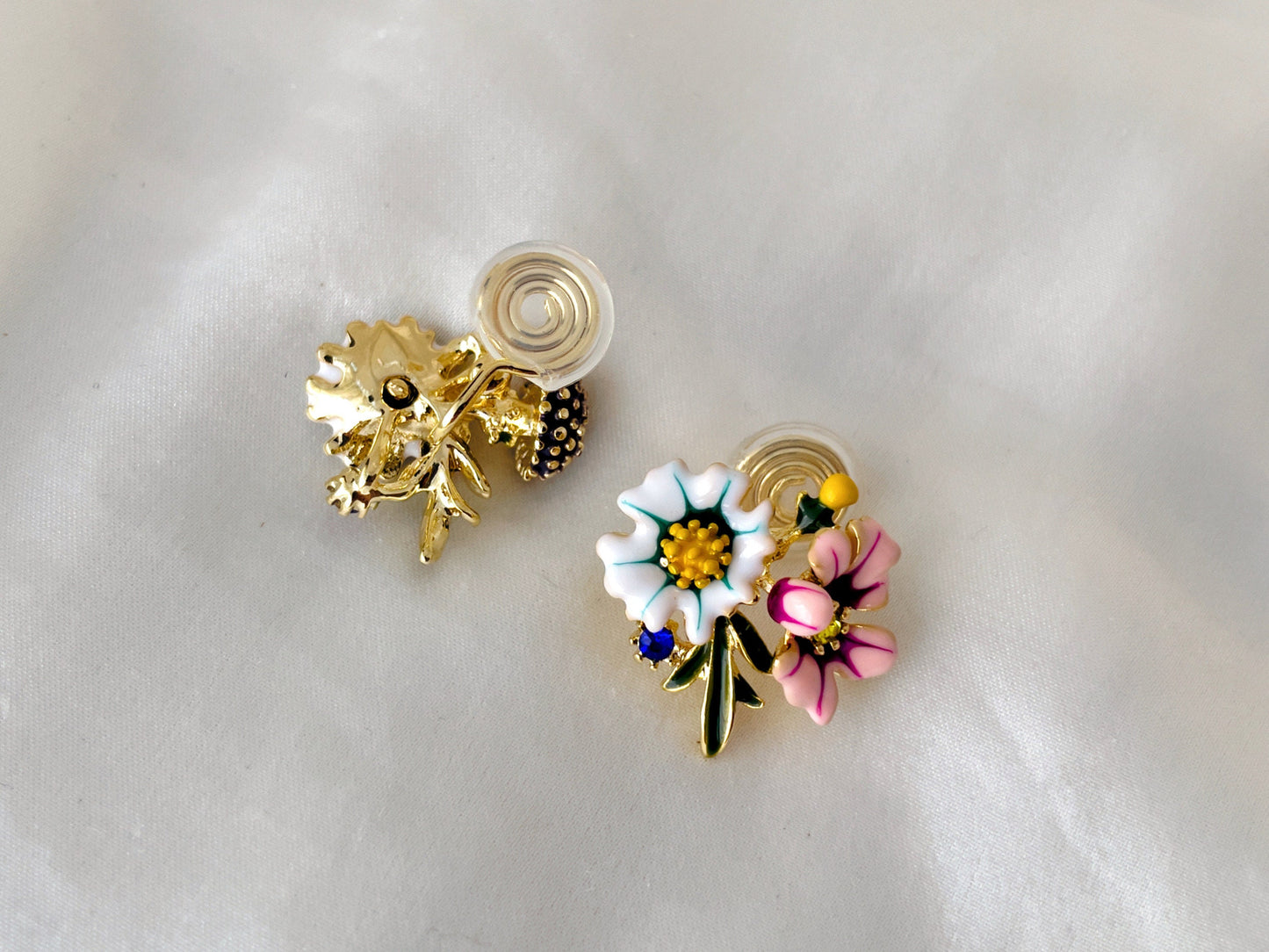 Mismatched Wildflower Bouquet Clip on Earrings