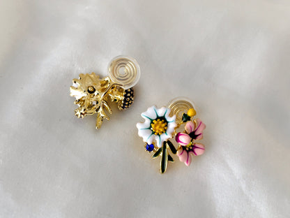 Mismatched Wildflower Bouquet Clip on Earrings