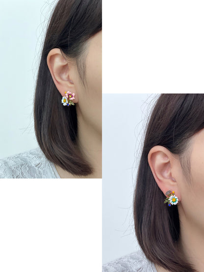 Mismatched Wildflower Bouquet Clip on Earrings
