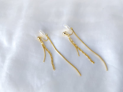 Minimalist Long Chain Silver/Gold Clip on Earrings
