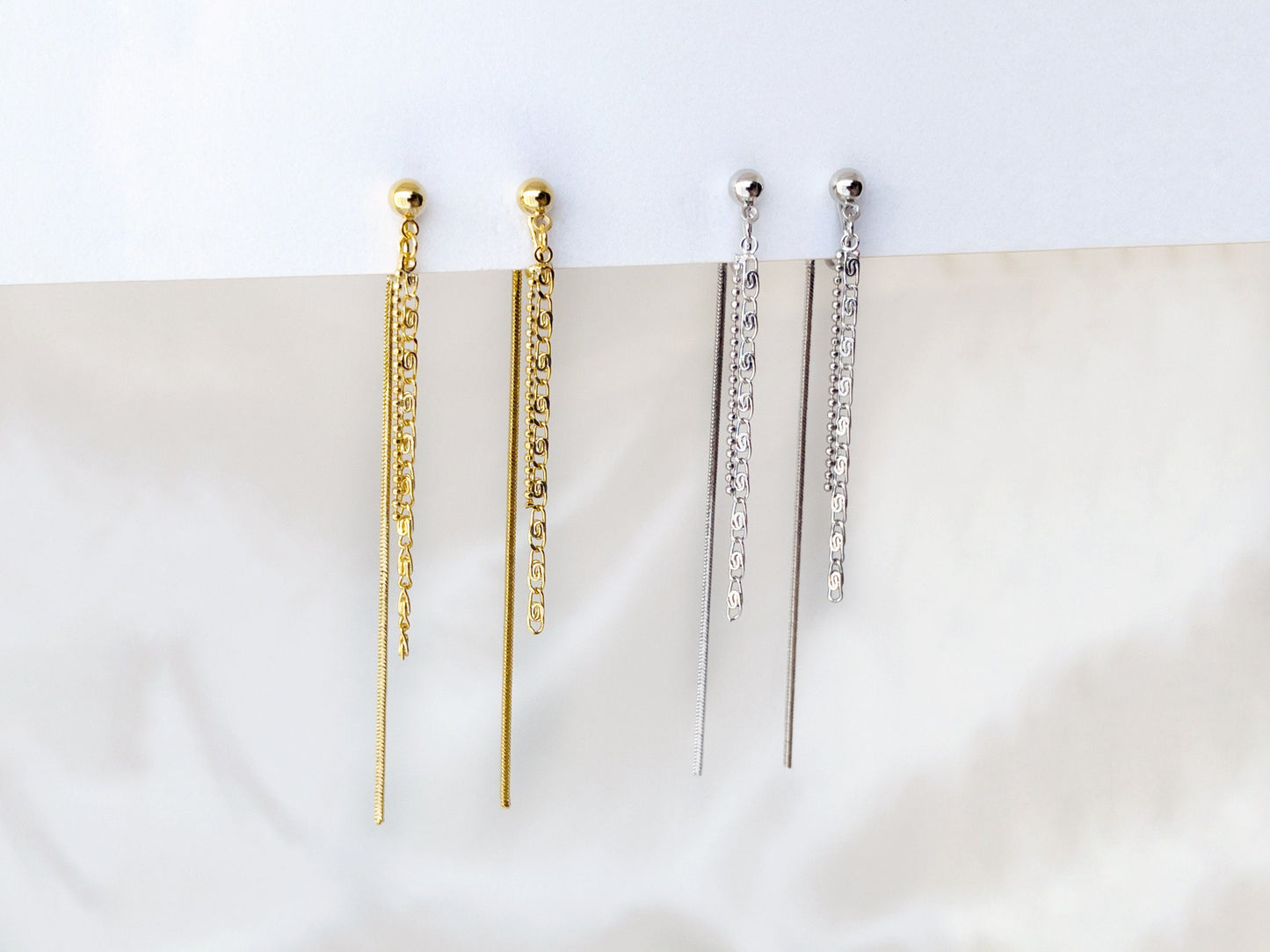 Minimalist Long Chain Silver/Gold Clip on Earrings