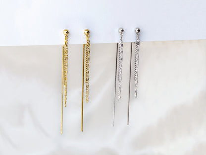 Minimalist Long Chain Silver/Gold Clip on Earrings