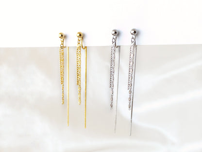 Minimalist Long Chain Silver/Gold Clip on Earrings