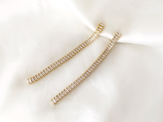 Delicate Sparkling CZ Long Drop Clip on Earrings