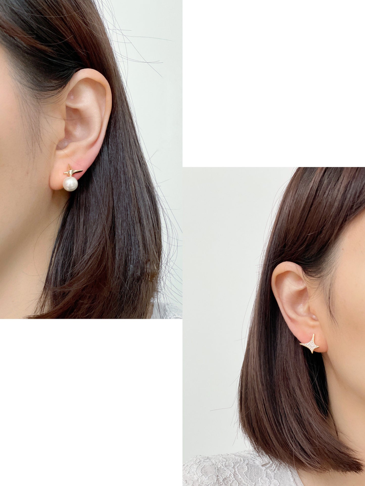 Mismatched Sparkly Gold/Silver Star and Pearl Clip on Earrings