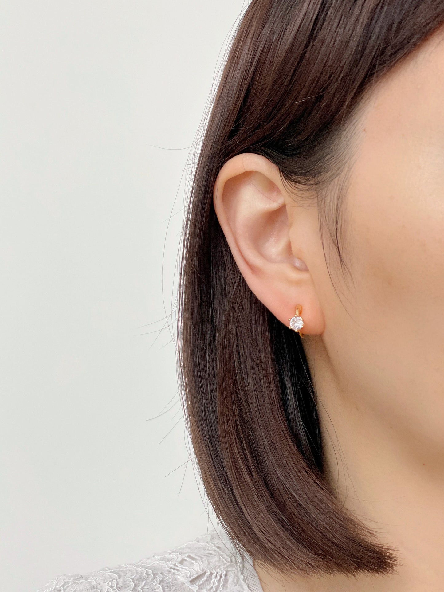 Rose Gold CZ Crystal Huggie Hoop Clip on Earrings