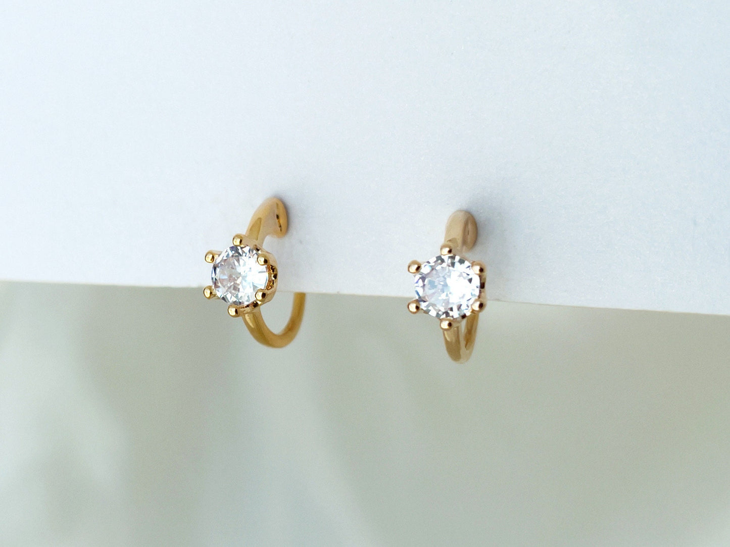 Rose Gold CZ Crystal Huggie Hoop Clip on Earrings