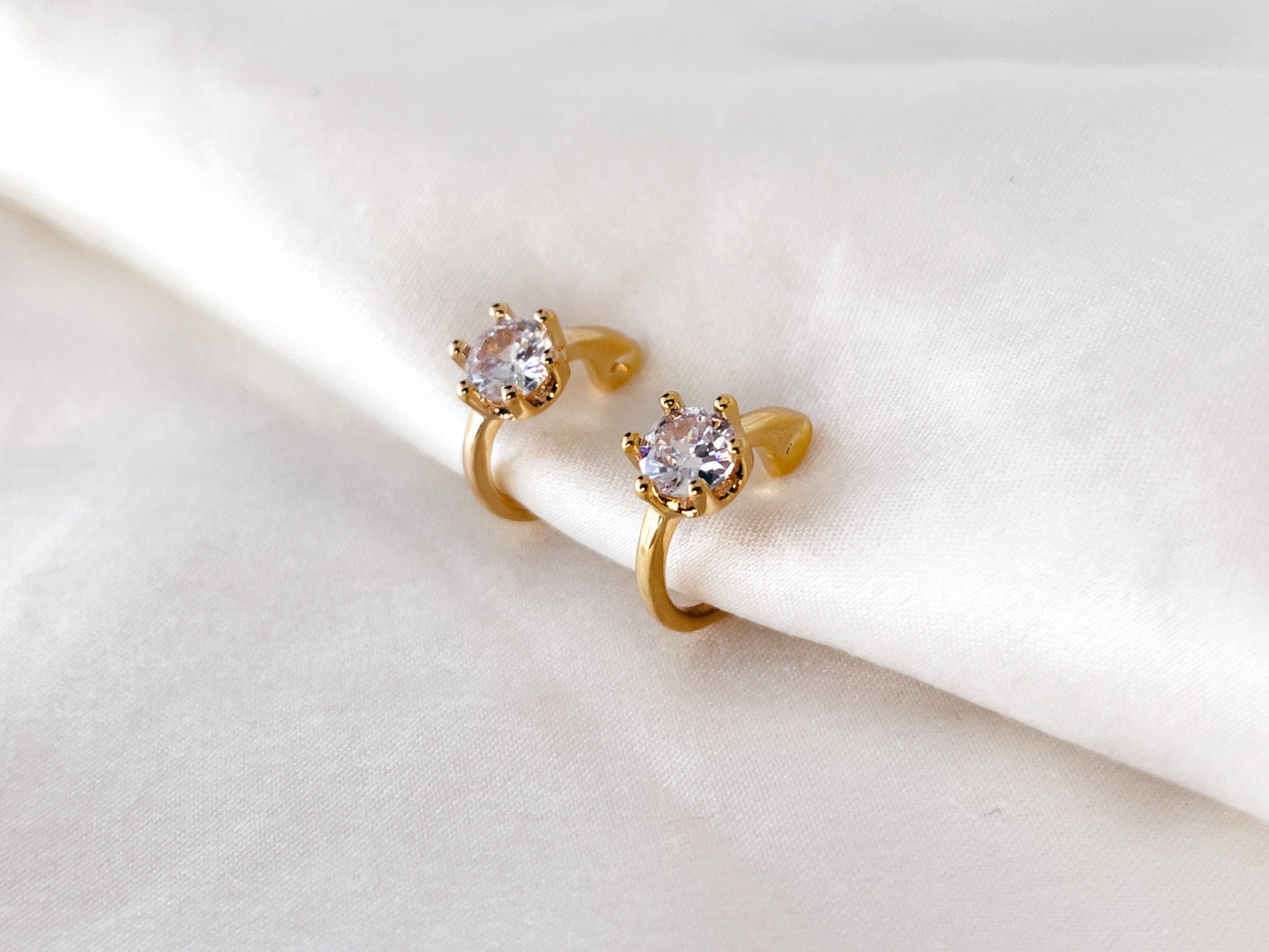 Rose Gold CZ Crystal Huggie Hoop Clip on Earrings