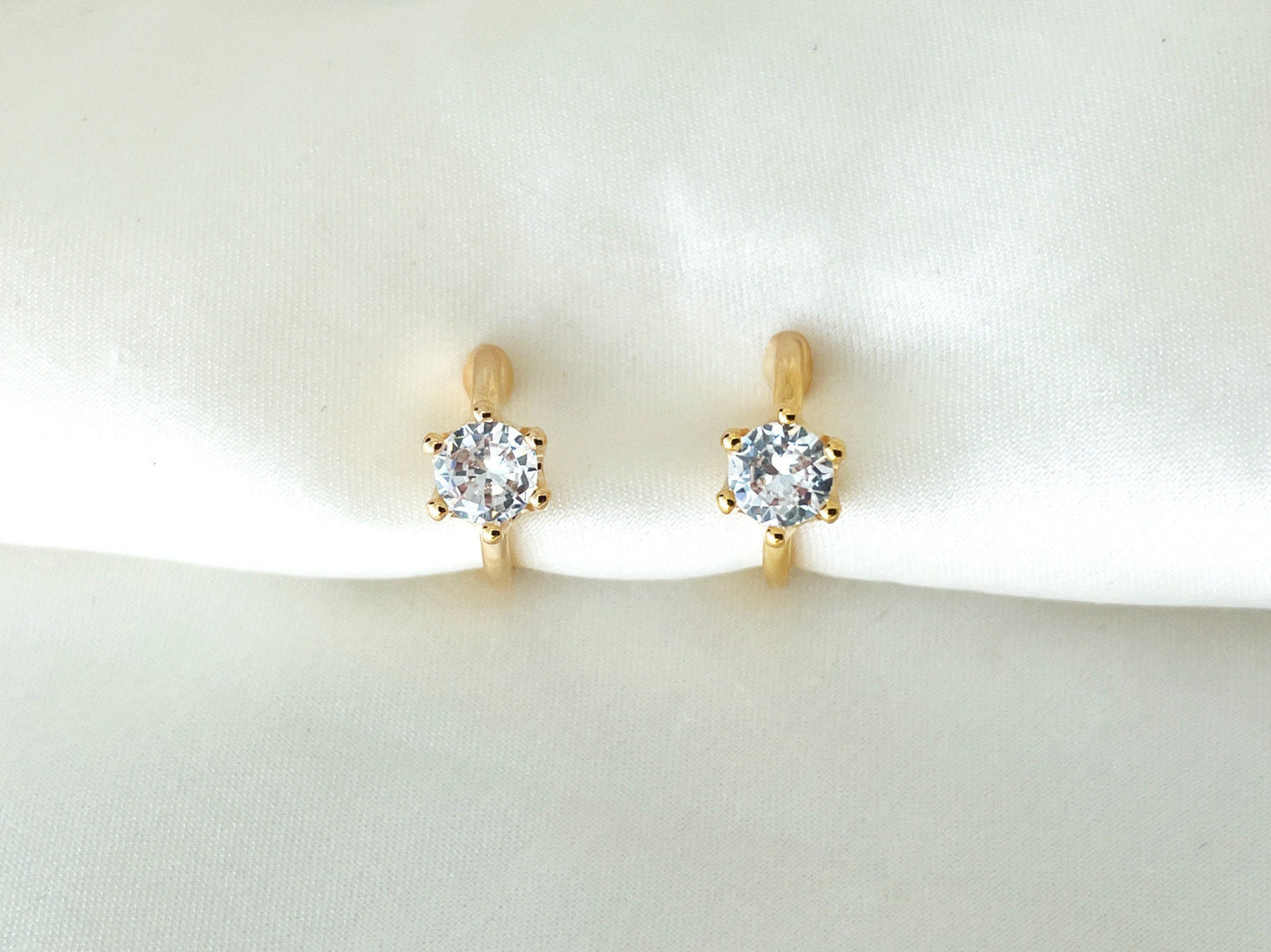 Rose Gold CZ Crystal Huggie Hoop Clip on Earrings