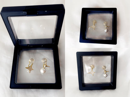 Mismatched Sparkly Gold/Silver Star and Pearl Clip on Earrings
