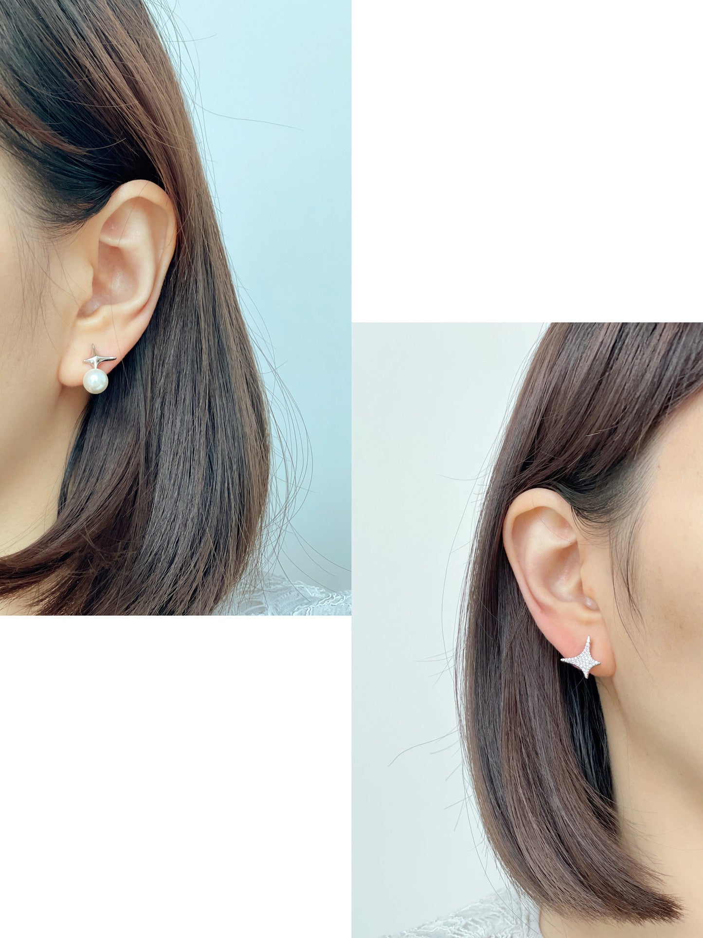 Mismatched Sparkly Gold/Silver Star and Pearl Clip on Earrings