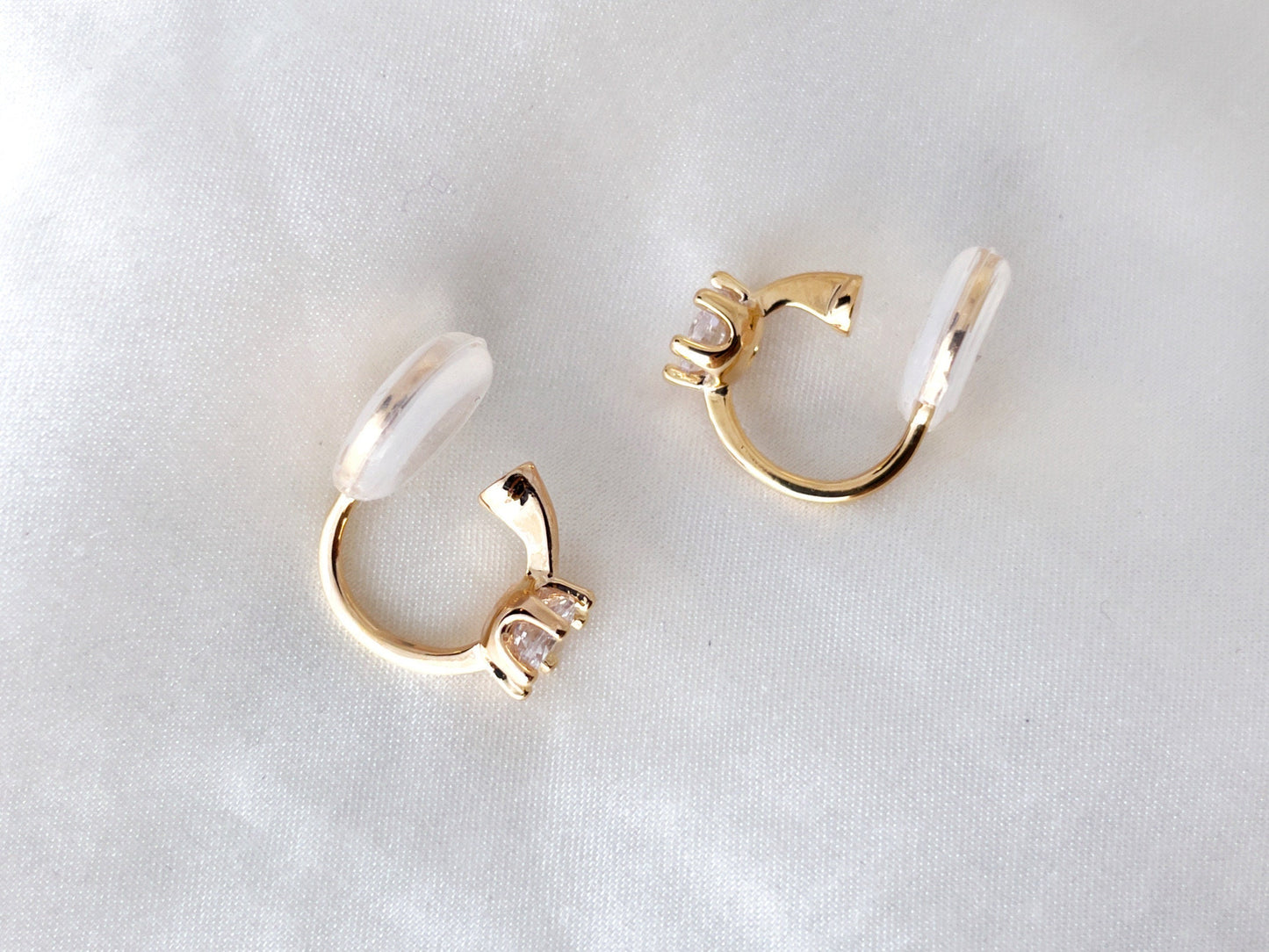 Rose Gold CZ Crystal Huggie Hoop Clip on Earrings