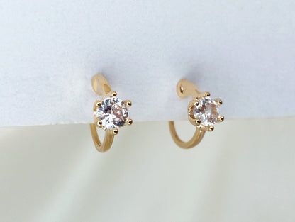 Rose Gold CZ Crystal Huggie Hoop Clip on Earrings