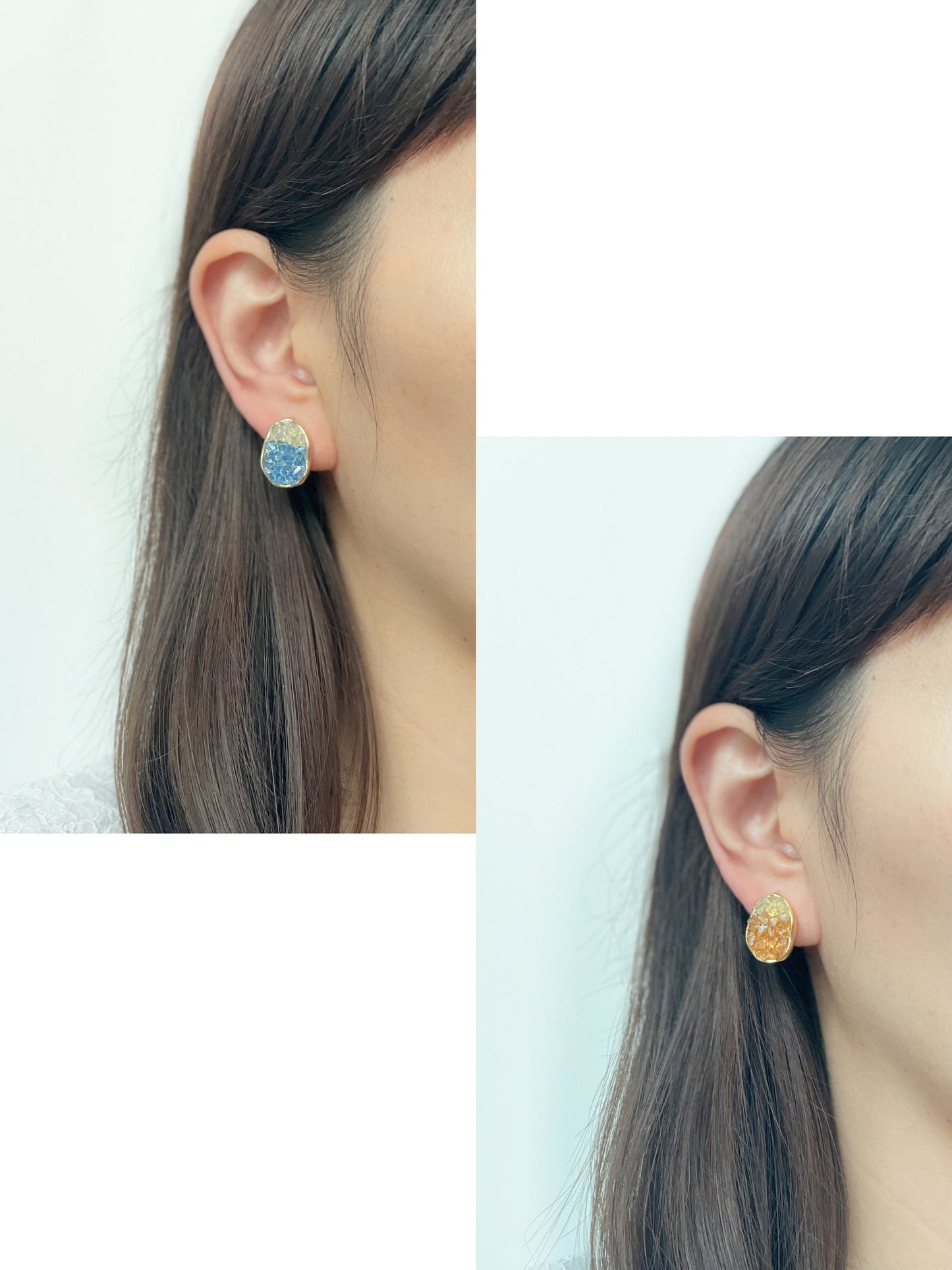 Sparkling Druzy Crystal Clip on Earrings