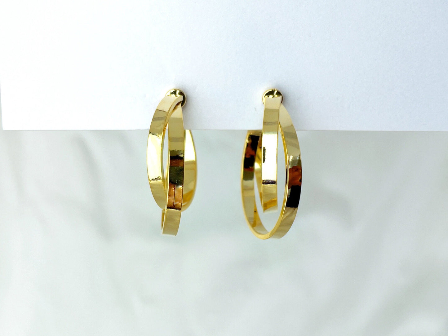 Gold layered hoop clip on earrings, Twist double hoop clip on earrings, Lightweight gold circle clip on earrings