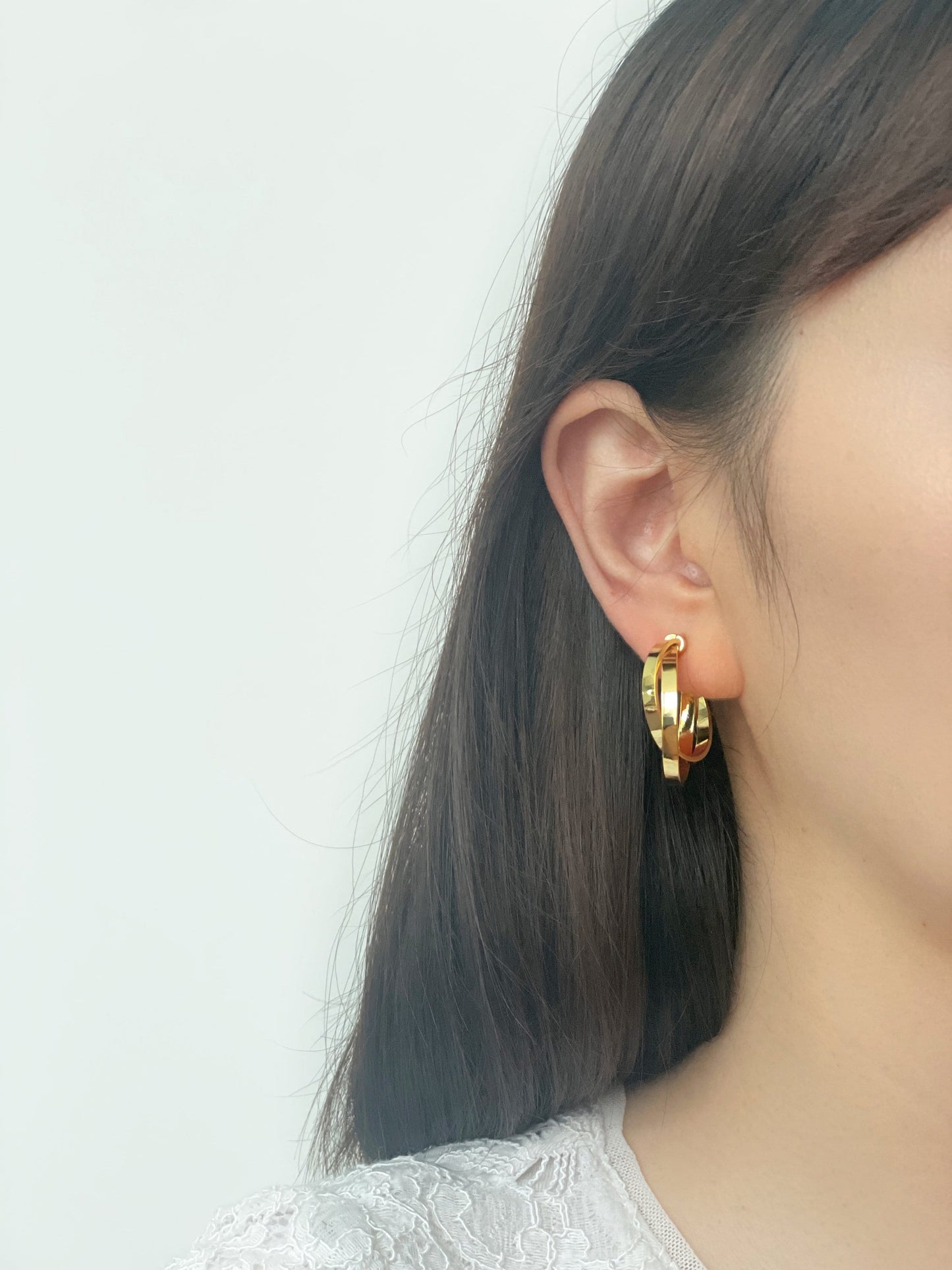 Gold layered hoop clip on earrings, Twist double hoop clip on earrings, Lightweight gold circle clip on earrings