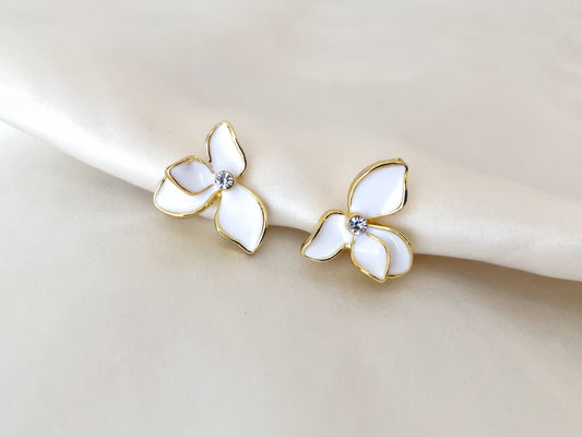 Delicate White Iris Flower Clip on Earrings